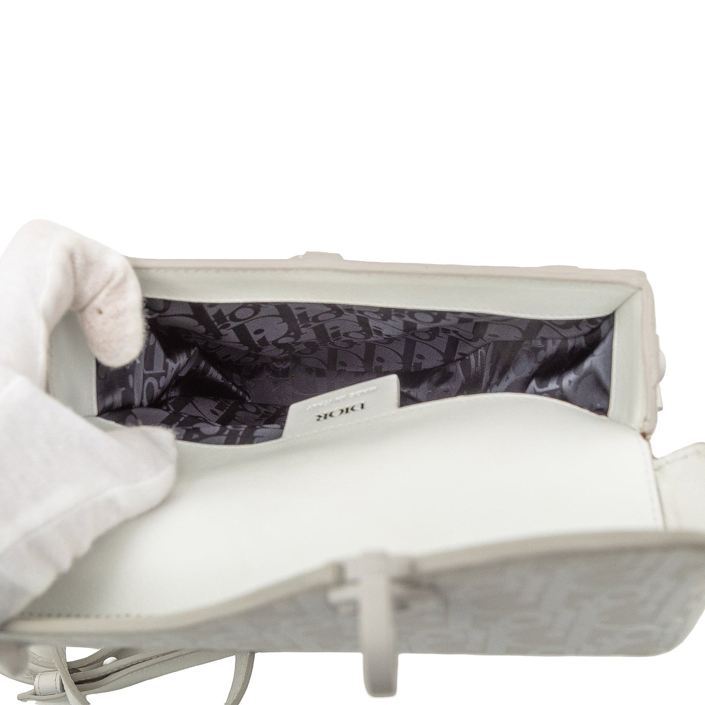 White Dior Oblique Calfskin Saddle Boxy Crossbody