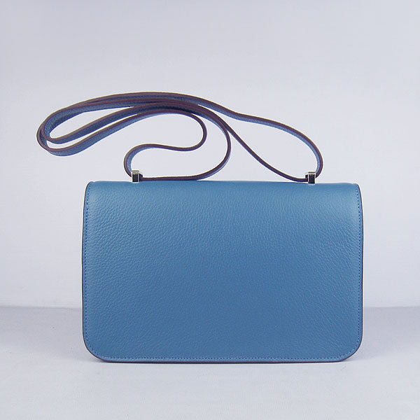 Luxury Hermes calf Leather Message Bag blue golden