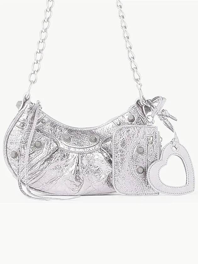 Luxury Balenciaga Trending 2026 WoMen's Le Cagole XS Chain Metal Shoulder Bag Silver