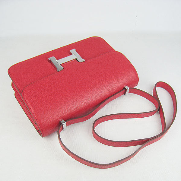 Luxury Hermes calf Leather Message Bag red silver