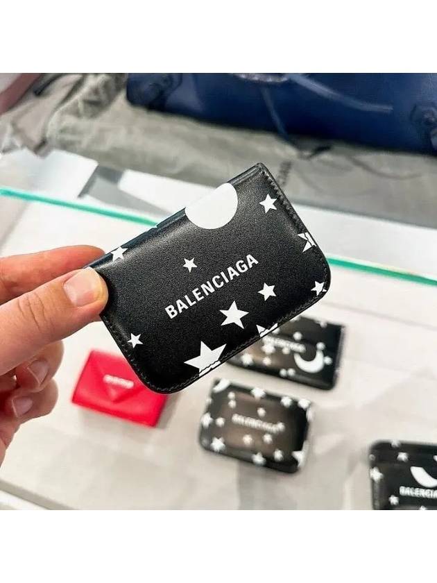 Luxury Balenciaga Trending 2026 Star Logo Print Tri-Fold Half Wallet Black
