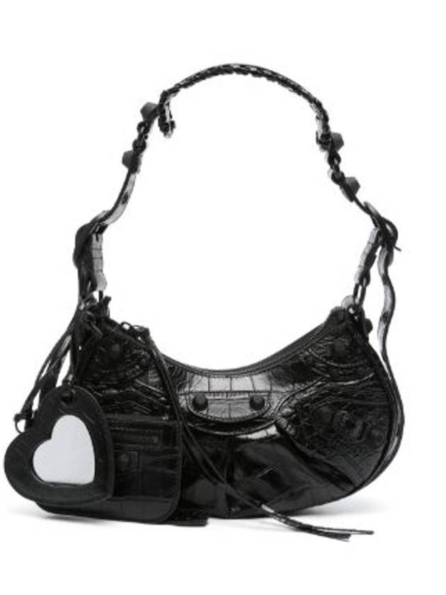 Luxury Balenciaga Trending 2026 Le Cagole XS Crocodile Leather Shoulder Bag Matte Black