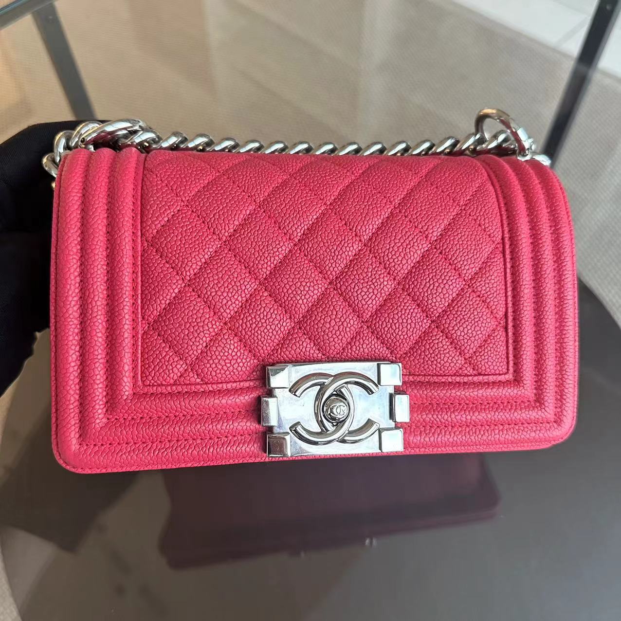 Chanel Boy Small Hot Pink Quilted Caviar Grained Calfskin with Silver Hardware Series 25