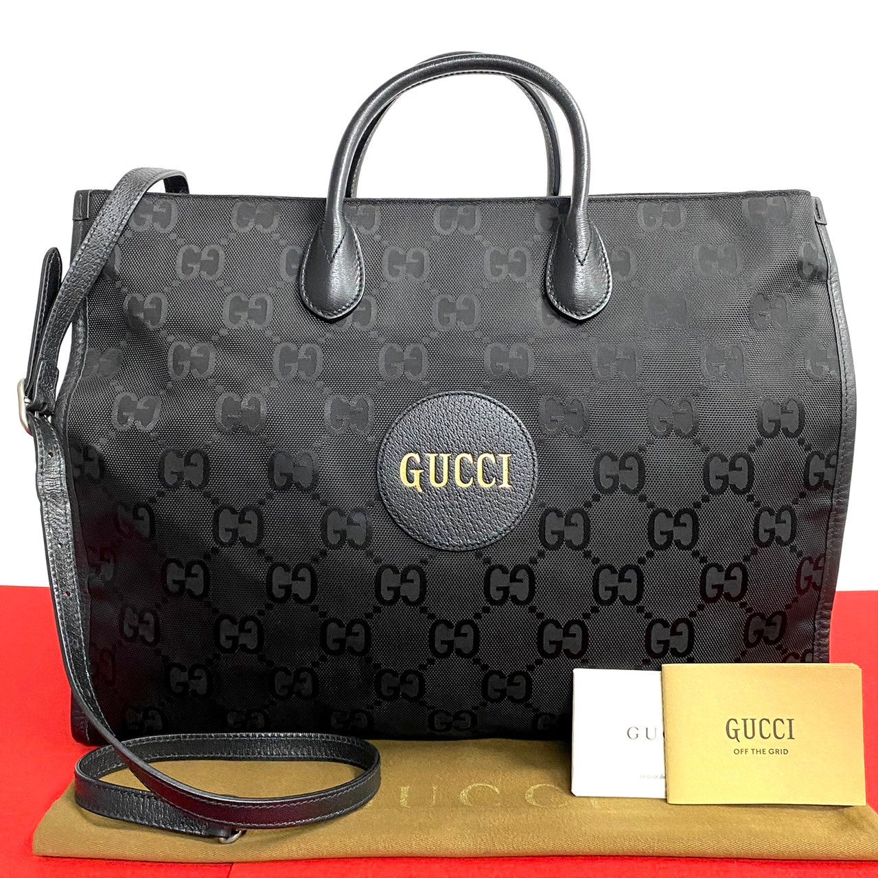 GUCCI Shoulder Bag Leather, Canvas black GG monogram Off the grid Women(Unisex)