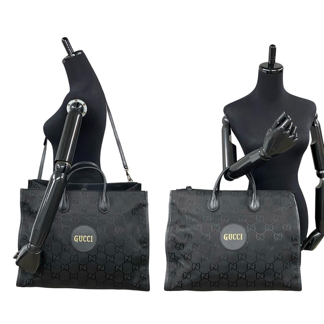 GUCCI Shoulder Bag Leather, Canvas black GG monogram Off the grid Women(Unisex)