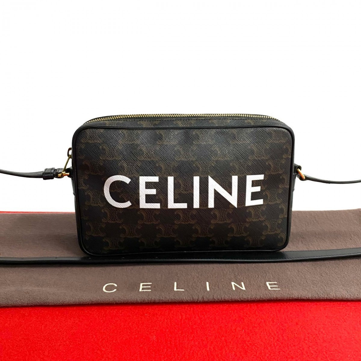 CELINE Shoulder Bag Leather, PVC black Triomphe Messenger Medium Women