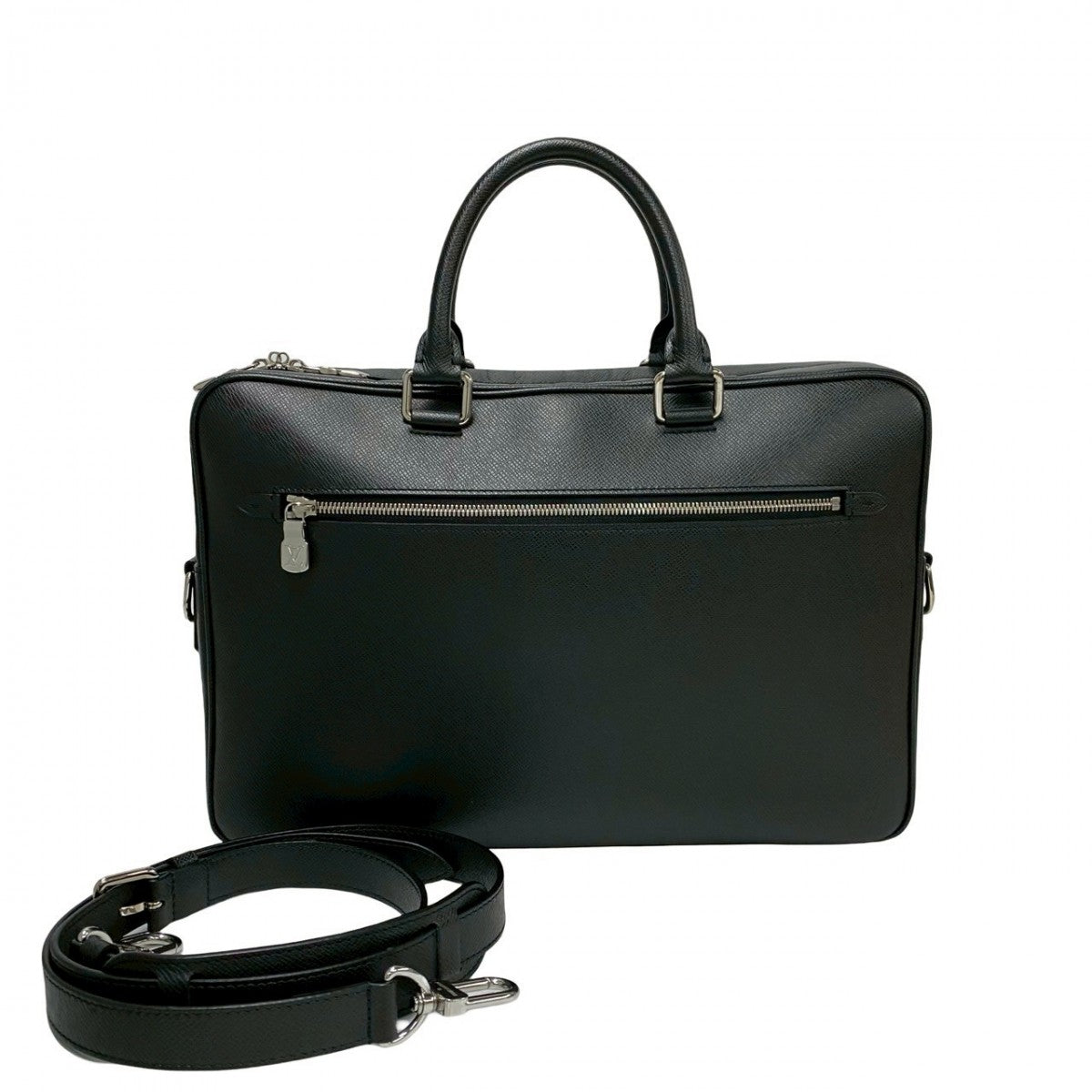 LOUIS VUITTON Shoulder Bag leather black Taiga Porto Documan-Voyage mens