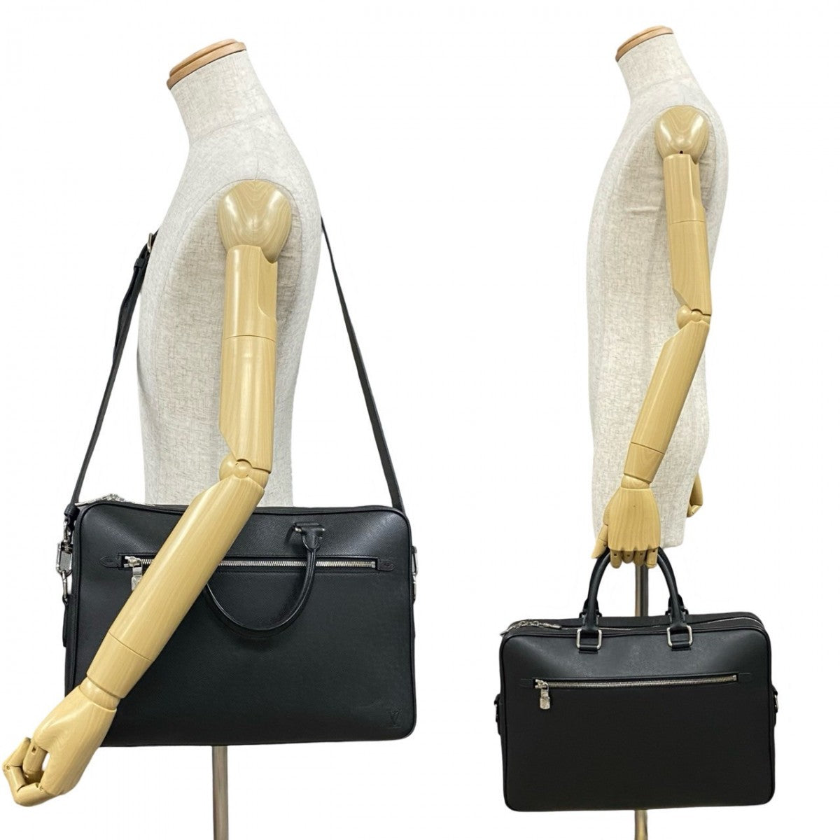 LOUIS VUITTON Shoulder Bag leather black Taiga Porto Documan-Voyage mens