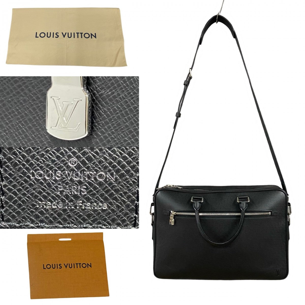 LOUIS VUITTON Shoulder Bag leather black Taiga Porto Documan-Voyage mens