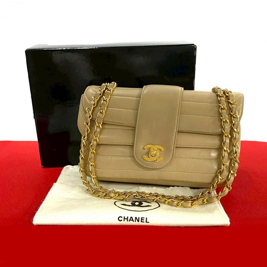 CHANEL Shoulder Bag lambskin beige COCO Mark W flap Women