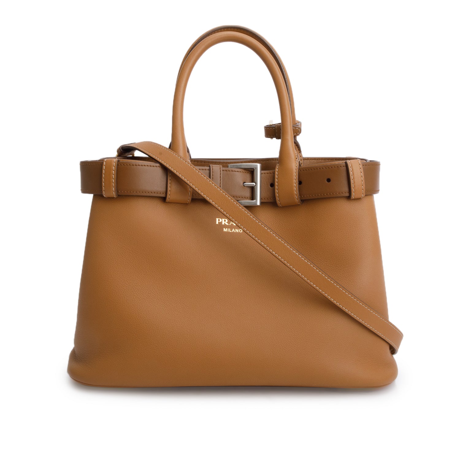 Prada Brown Nappa Leather Small Buckle Handbag