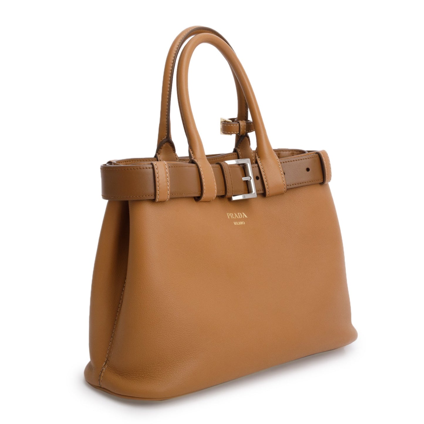 Prada Brown Nappa Leather Small Buckle Handbag