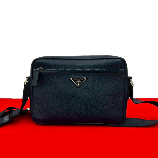 PRADA Shoulder Bag leather Navy