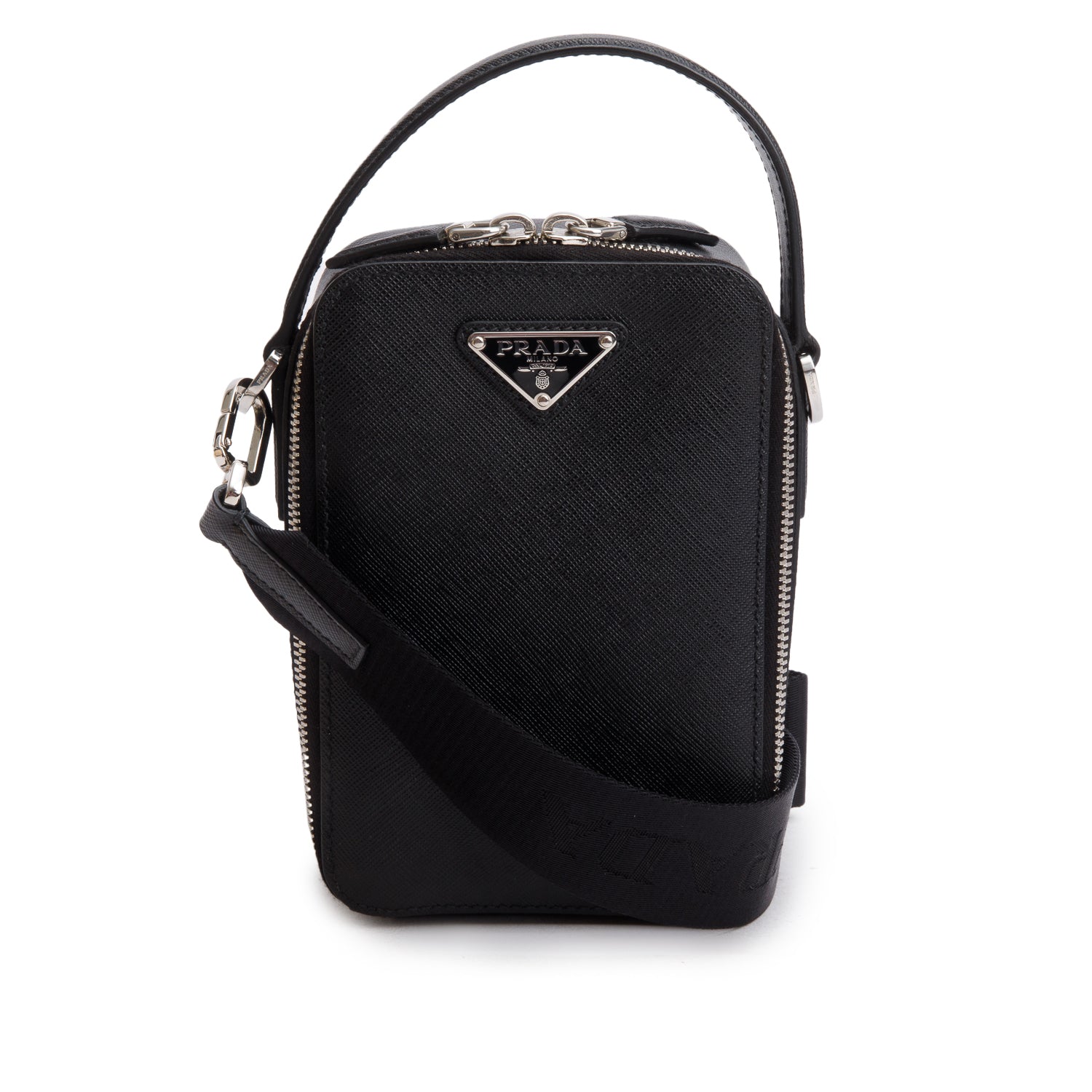 Prada Black Saffiano Leather Travel Brique Crossbody Bag
