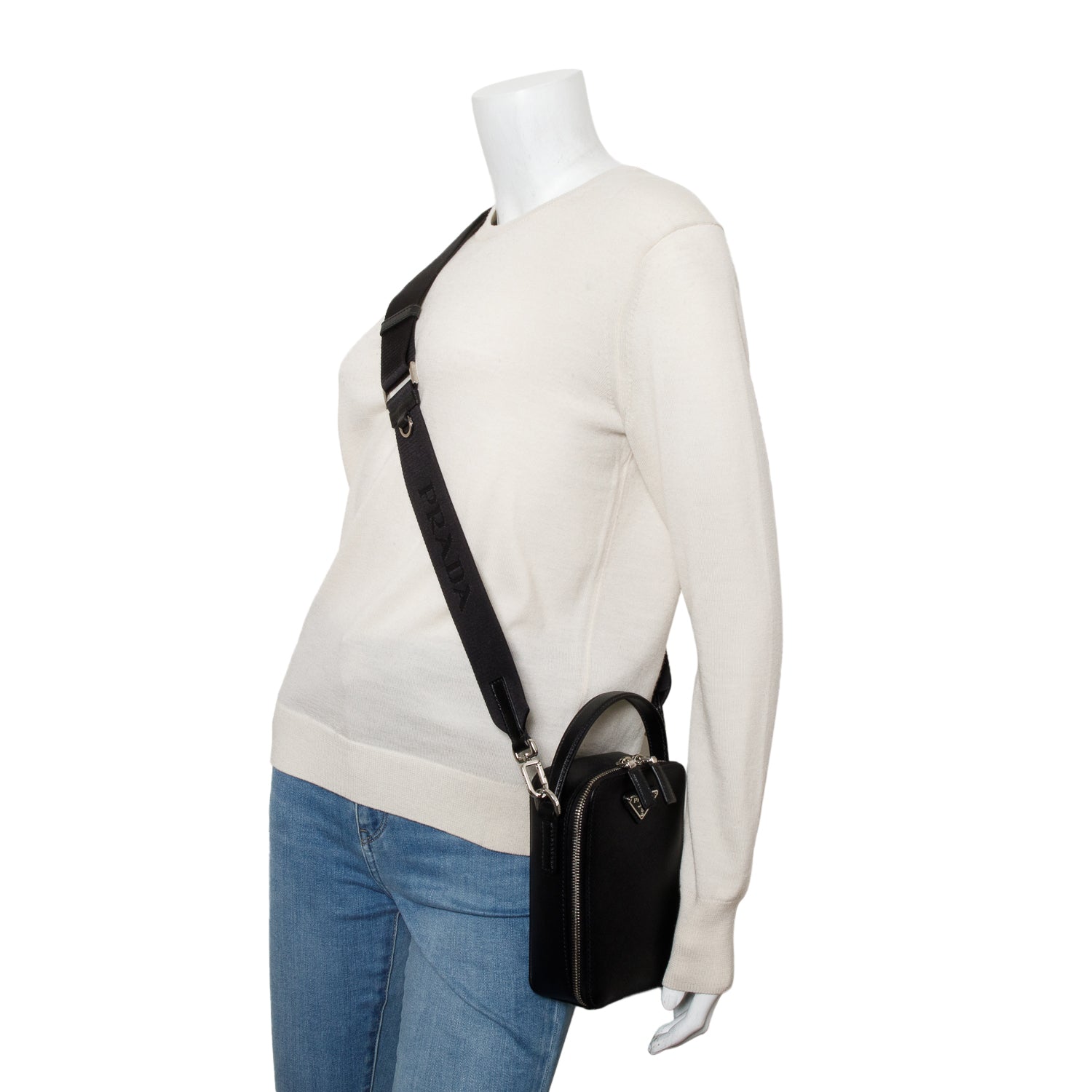 Prada Black Saffiano Leather Travel Brique Crossbody Bag