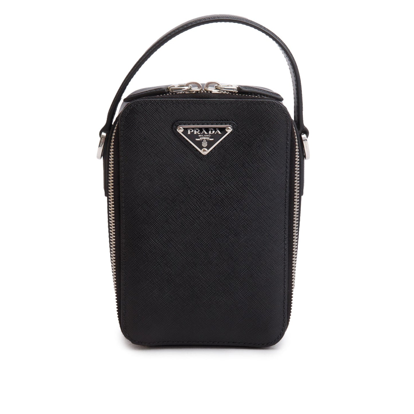 Prada Black Saffiano Leather Travel Brique Crossbody Bag