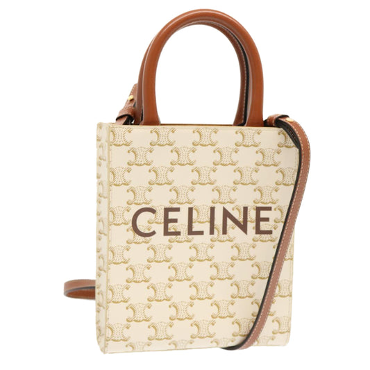 Luxury CELINE Triomphe Canvas Minibar Tical Hippo Hand Bag PVC 2way White Auth 70259A