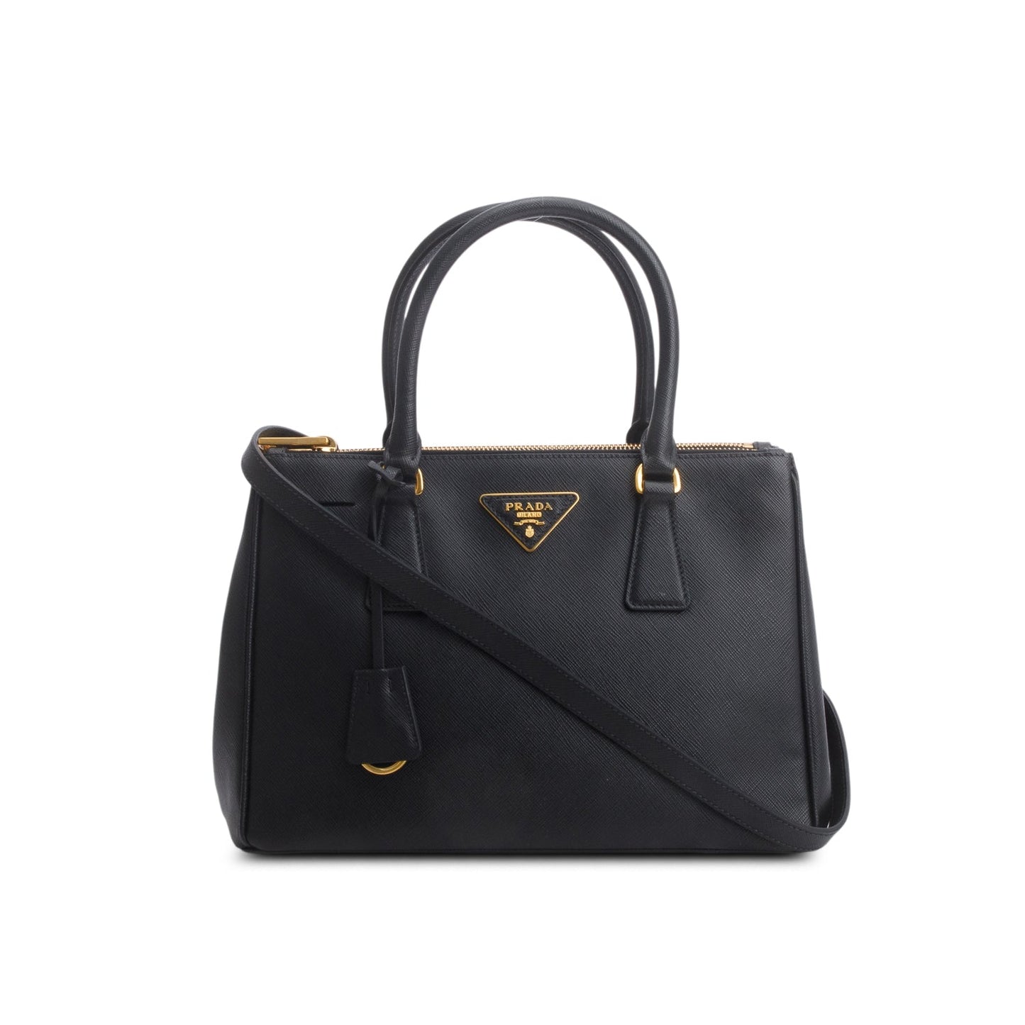 Prada Black Saffiano Leather Small Double Zip Galleria Tote