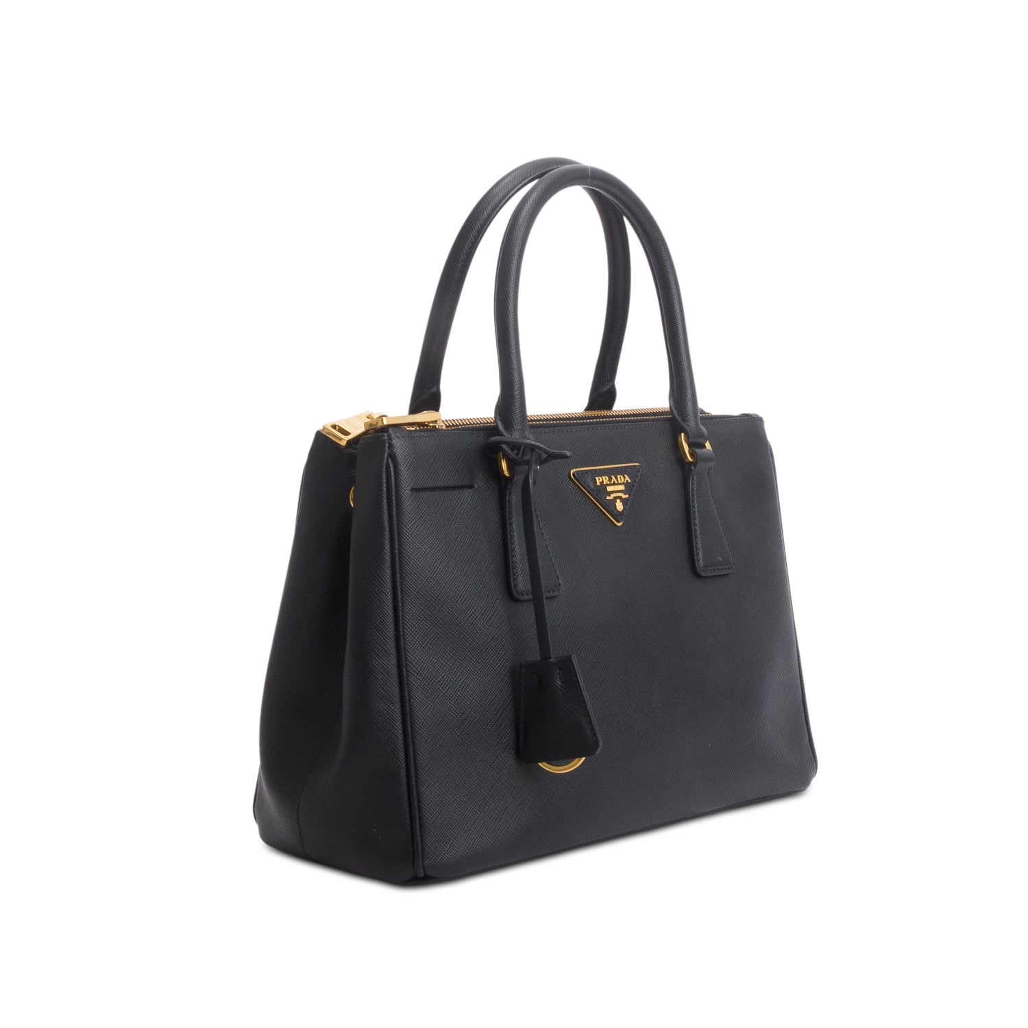 Prada Black Saffiano Leather Small Double Zip Galleria Tote