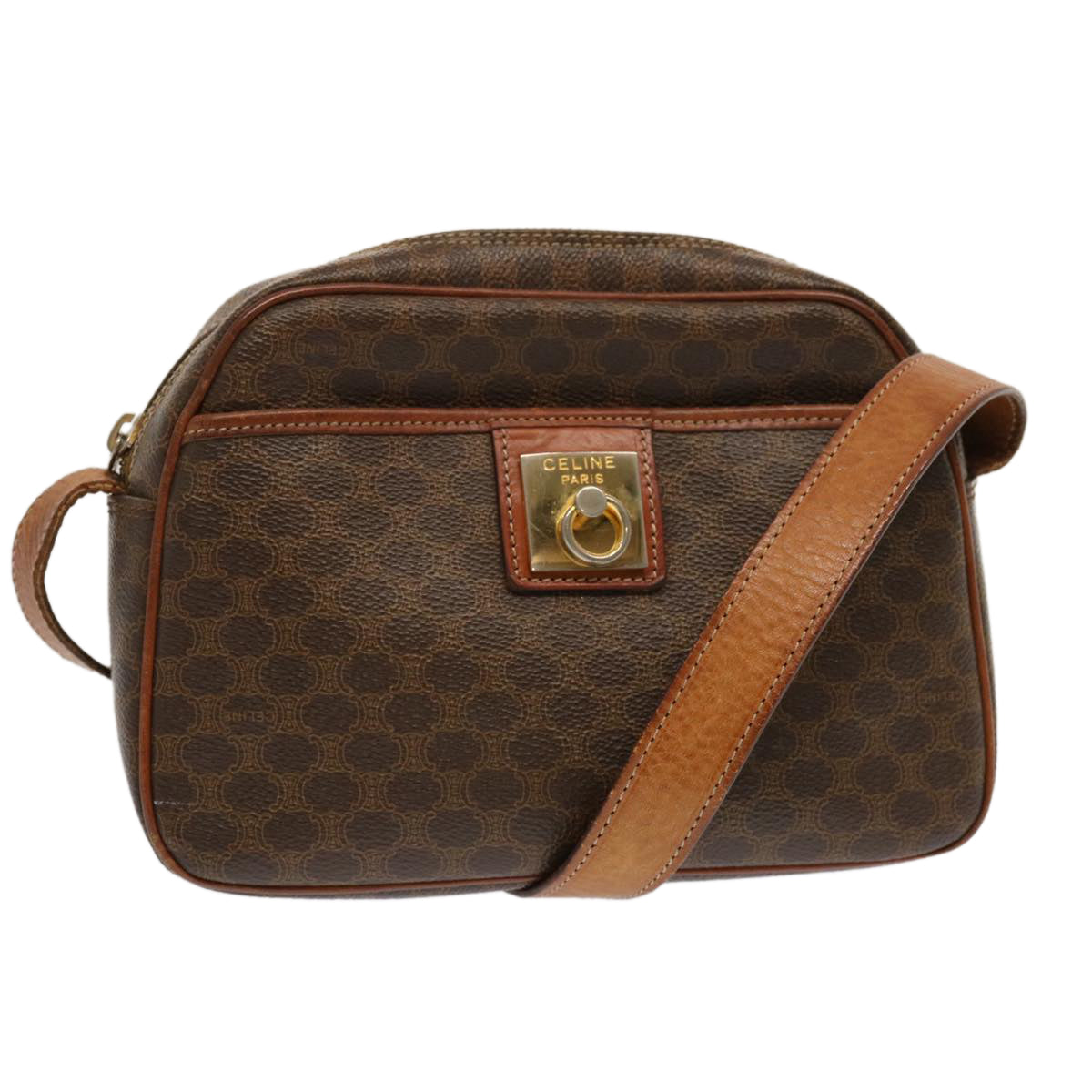 Luxury CELINE Macadam Canvas Shoulder Bag PVC Brown 70317