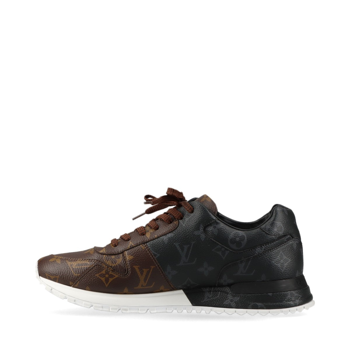 Louis Vuitton Leather Trainers 7.5 Men Black White × Brown LD0231 Monogram