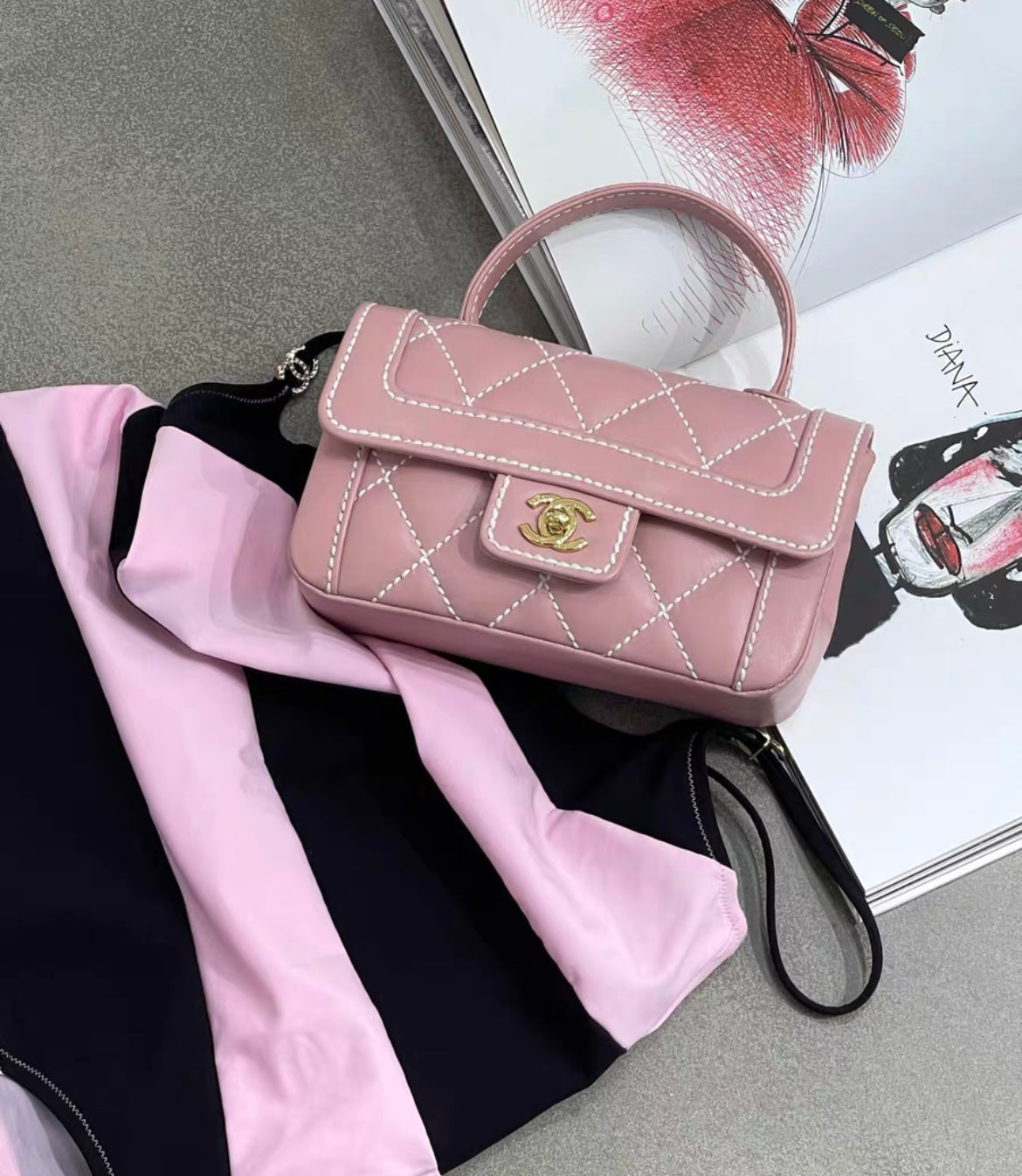 chanel pink mini handbag gold