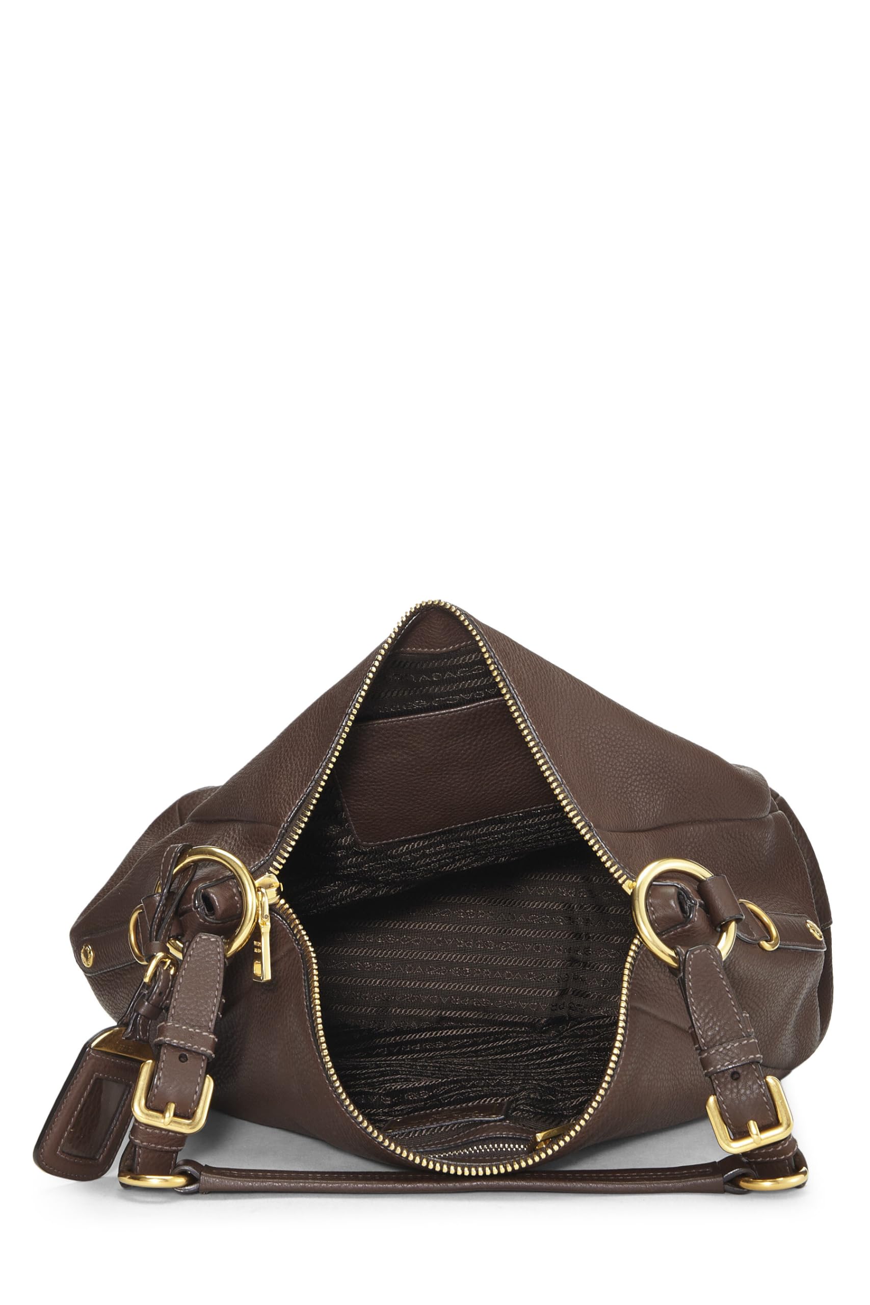Prada, Brown Vitello Daino Hobo, Brown