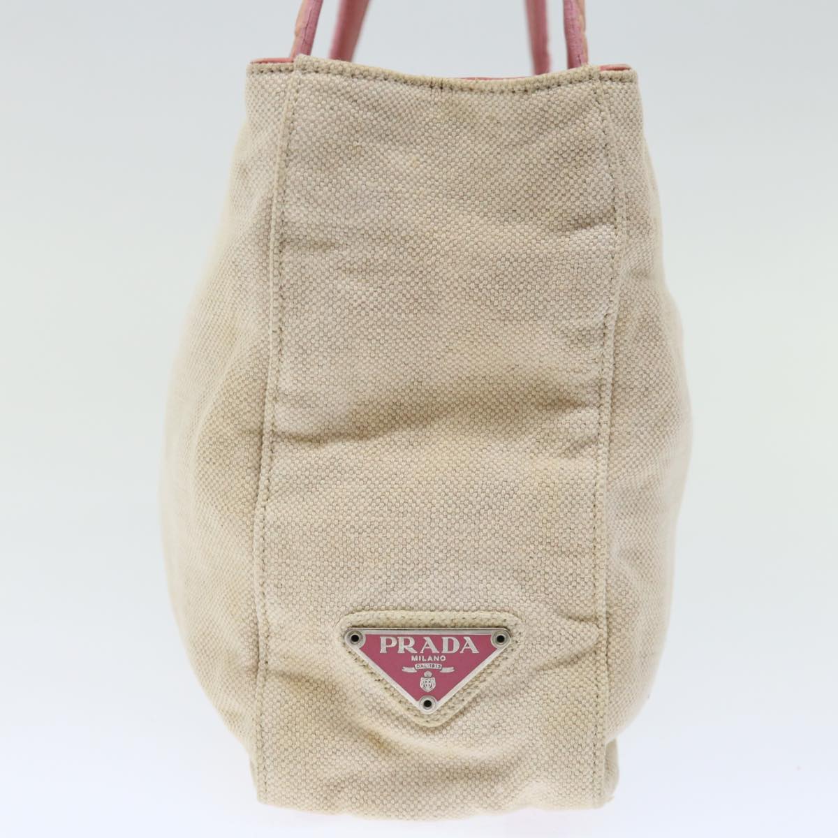 PRADA Hand Bag Canvas Beige Pink Auth 71008