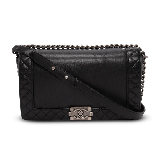 Chanel Black Calfskin Old Medium Reverso Boy Bag