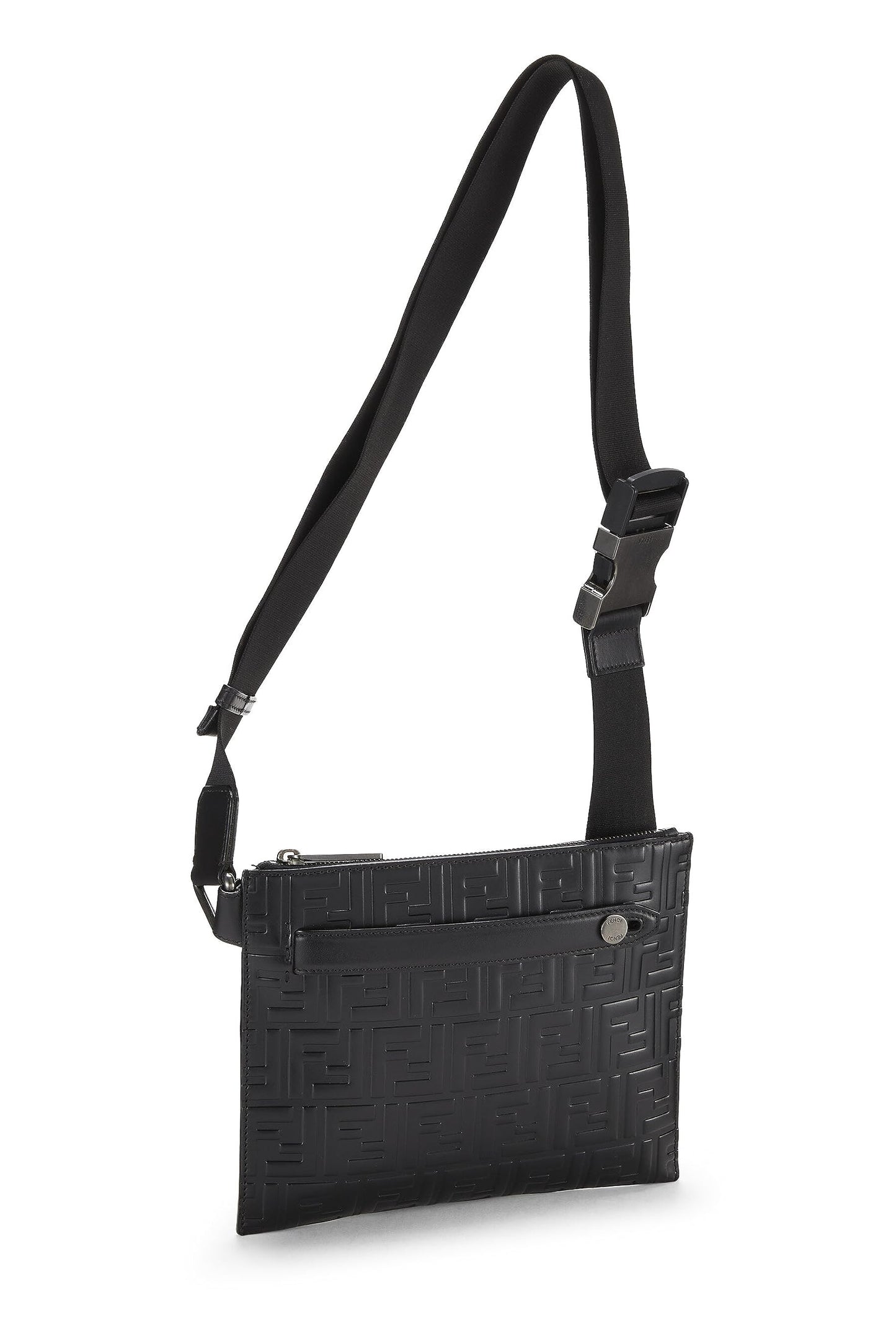 Fendi, Black Zucca Leather Waist Pouch, Black