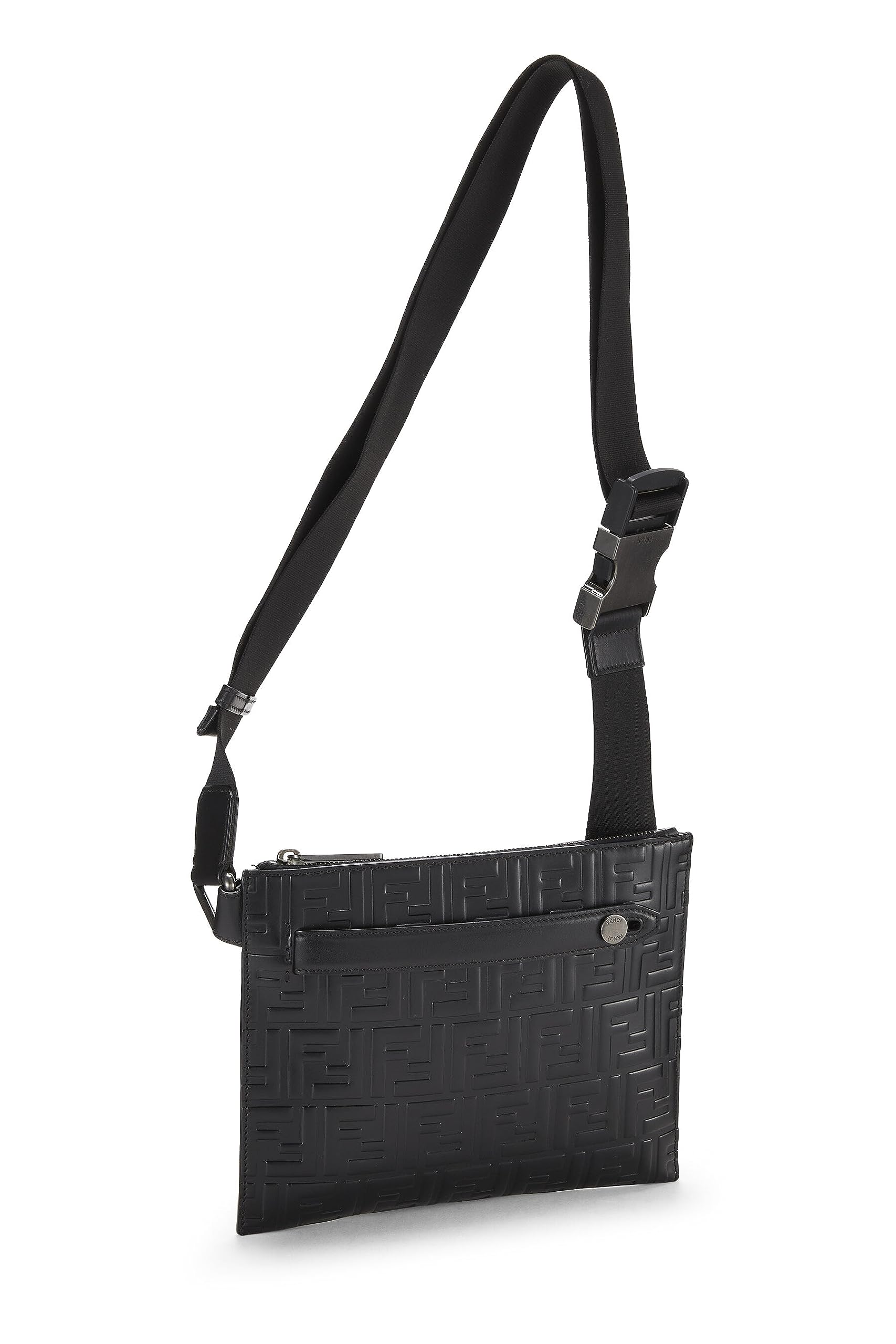 Fendi, Black Zucca Leather Waist Pouch, Black
