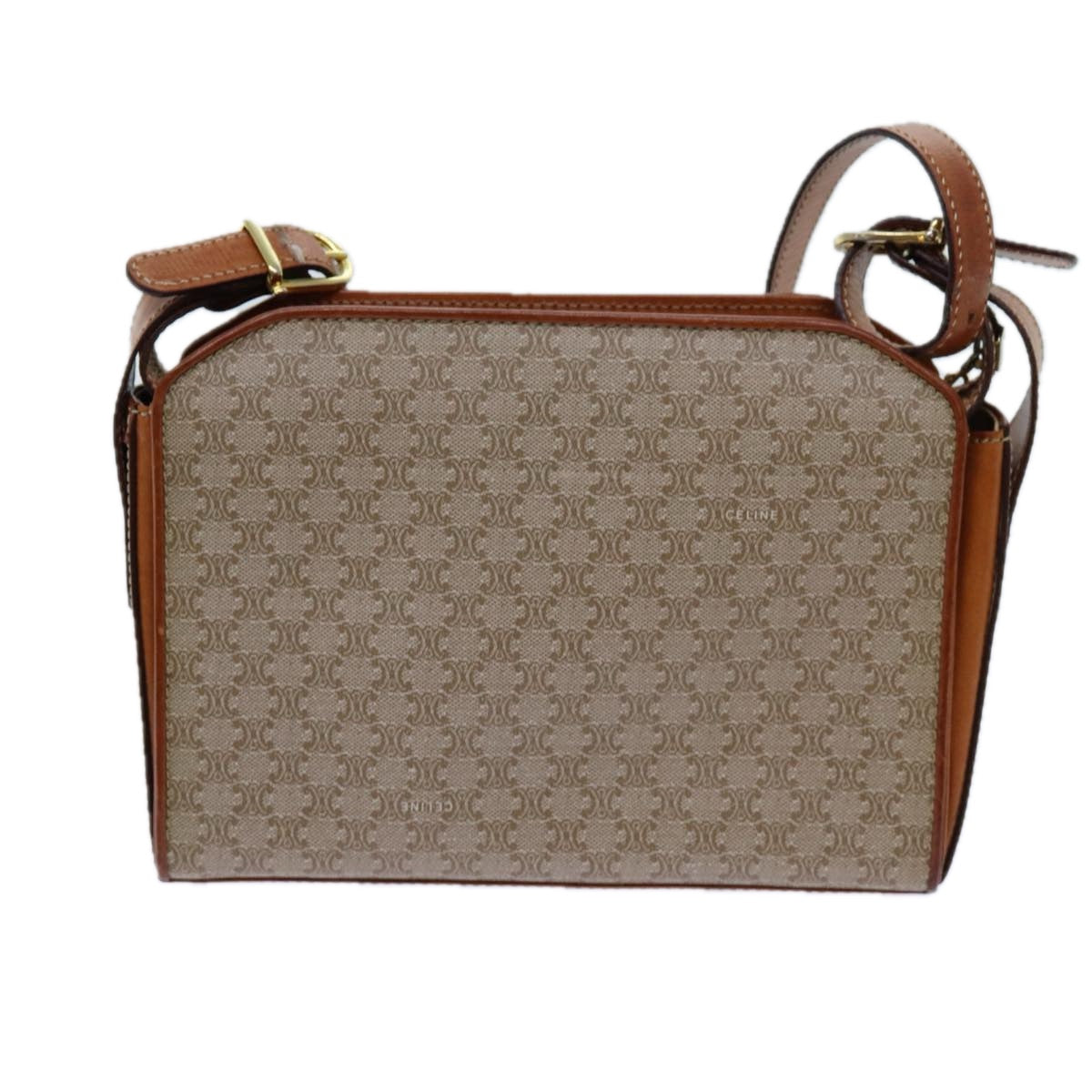 Luxury CELINE Macadam Canvas Shoulder Bag Beige 71426
