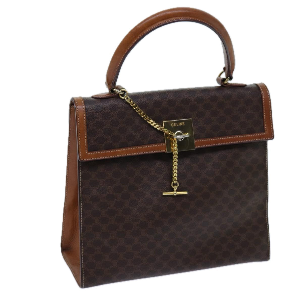 Luxury CELINE Macadam Canvas Hand Bag PVC Brown 71538