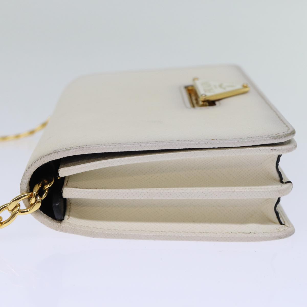 PRADA Chain Shoulder Bag Safiano leather White Auth 71652A