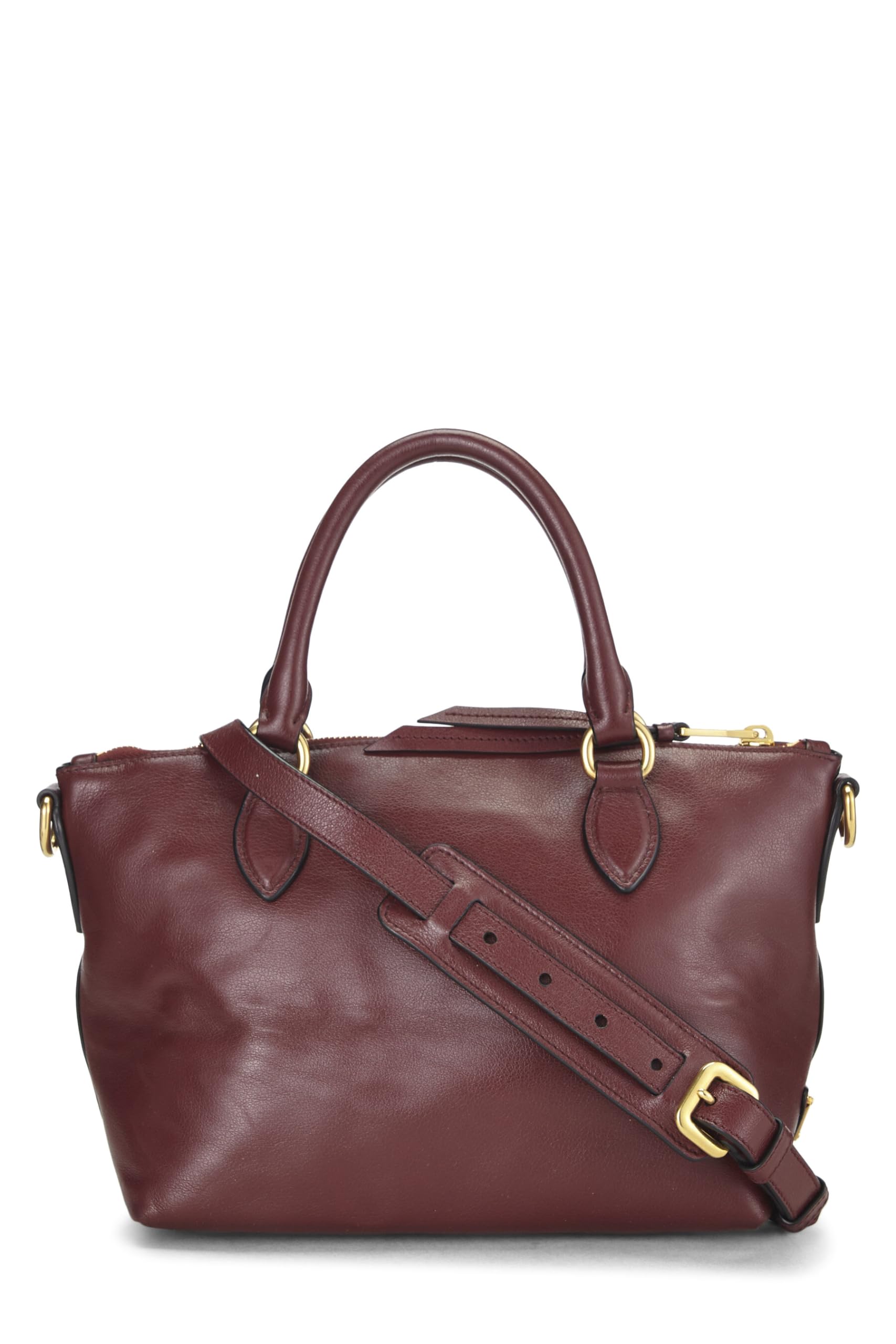 Prada, Burgundy Calfskin Logo Embossed Convertible Handbag, Burgundy