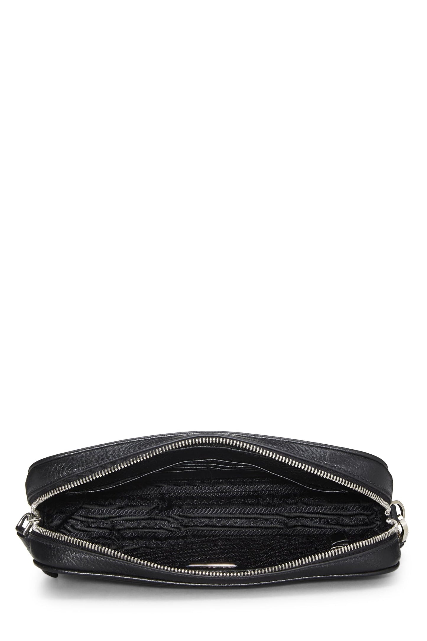 Prada, Black Vitello Daino Leather Clutch, Black