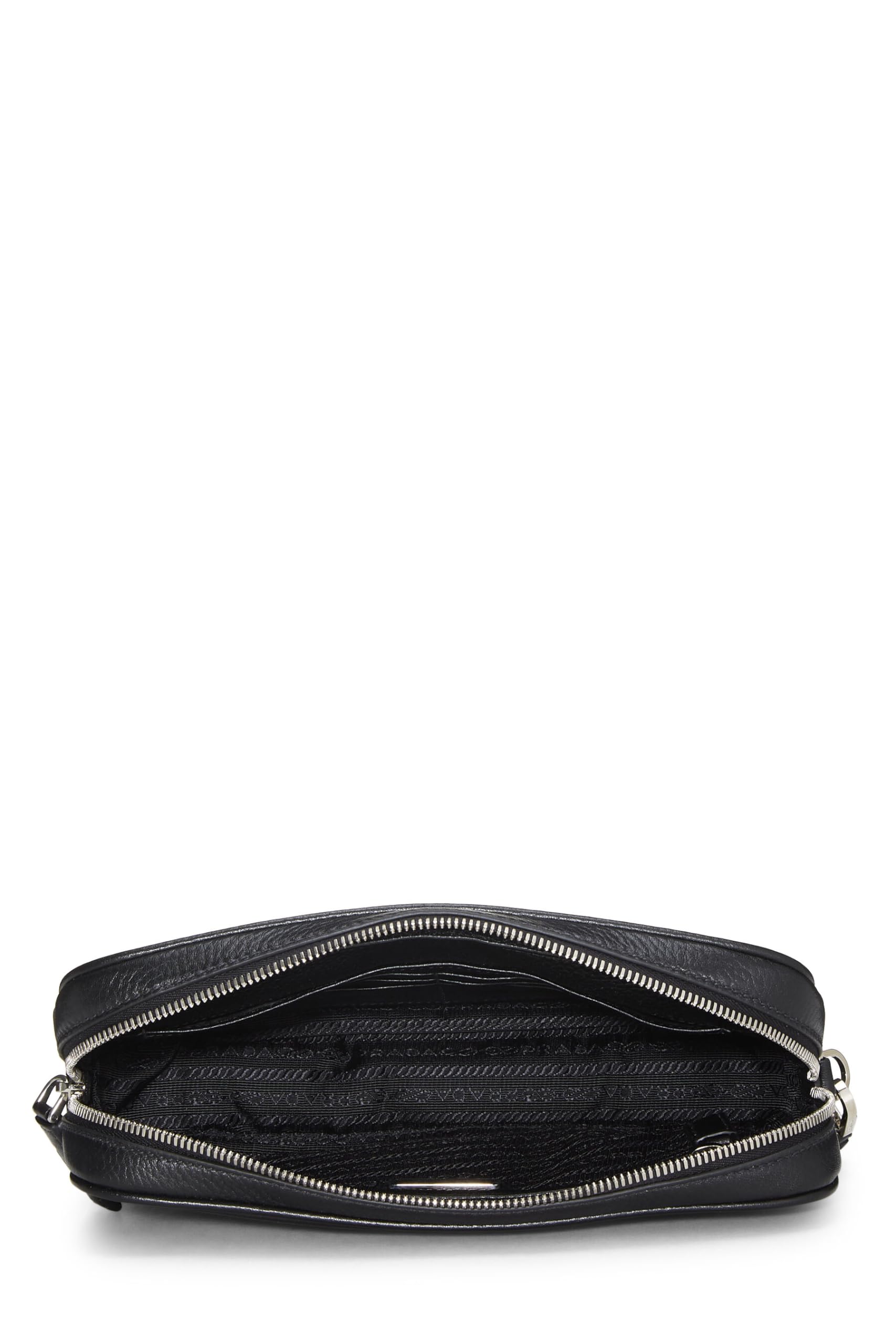 Prada, Black Vitello Daino Leather Clutch, Black