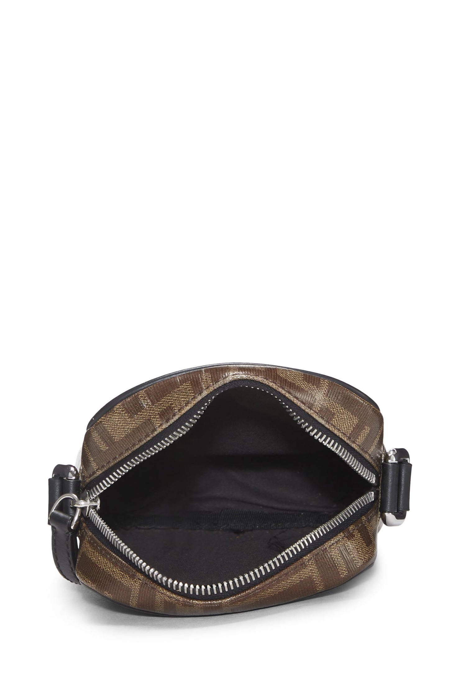 Fendi, Brown Leather & Zucca Canvas Crossbody, Black