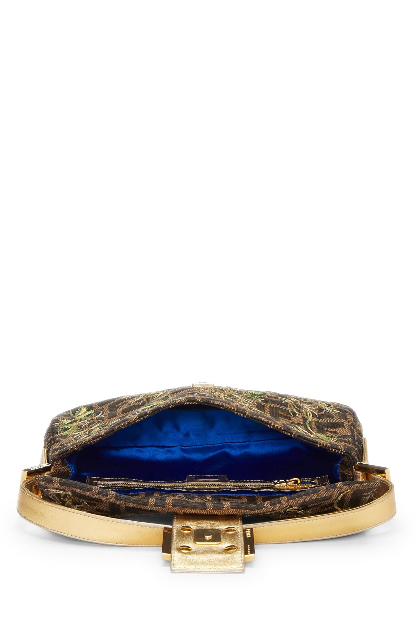 Fendi, Gold Zucca Canvas Embroidered Baguette, Gold