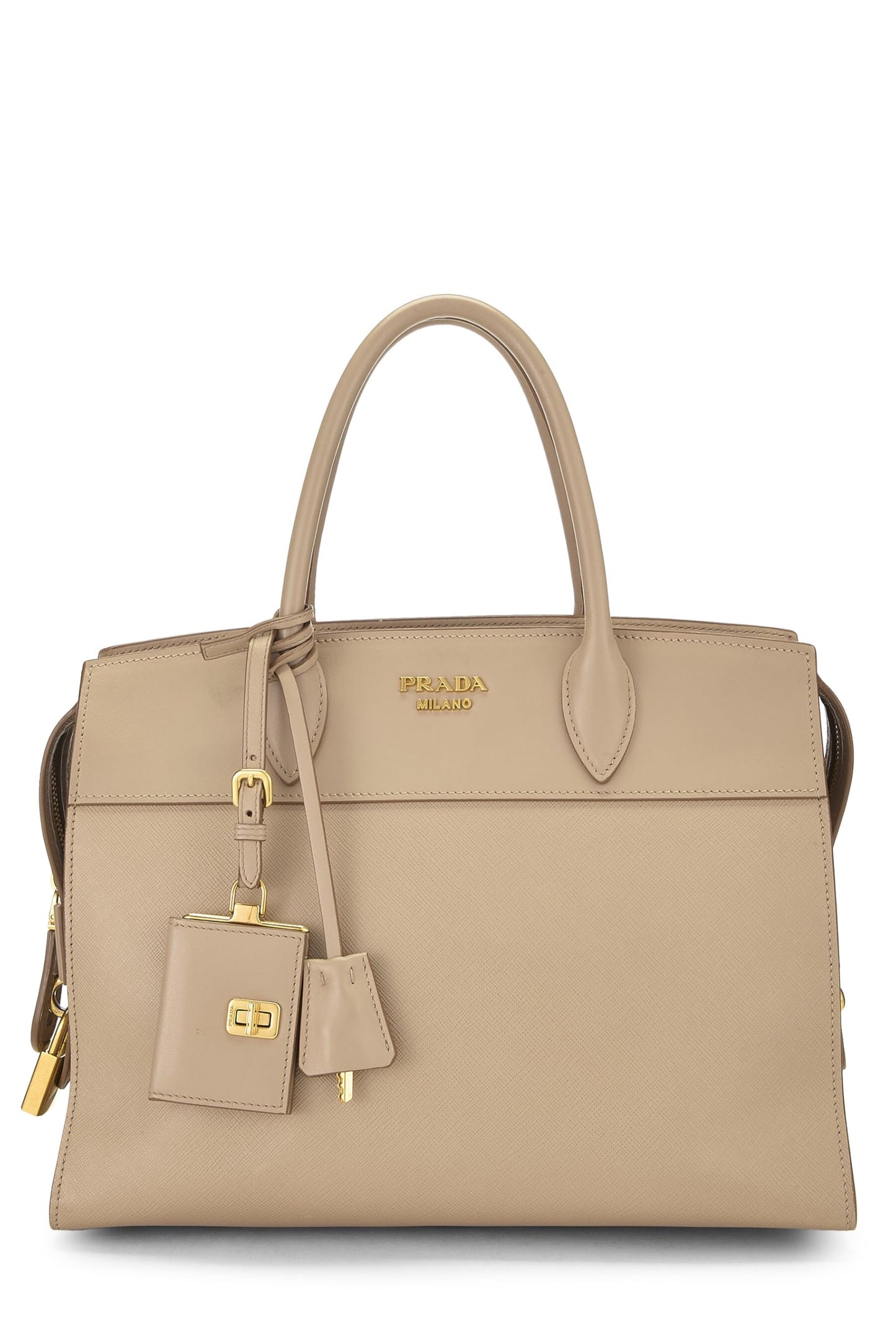 Prada, Beige Saffiano Esplanade Medium, Beige Luxury Handbag