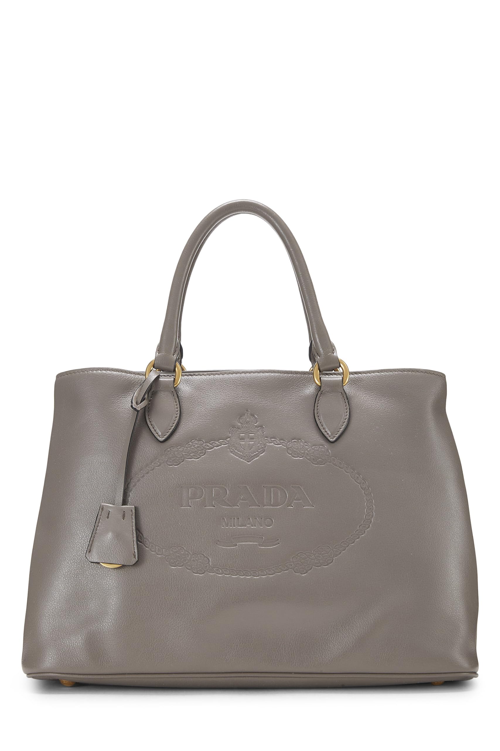 Prada, Grey Calfskin Logo Side Snap Tote Medium, Grey