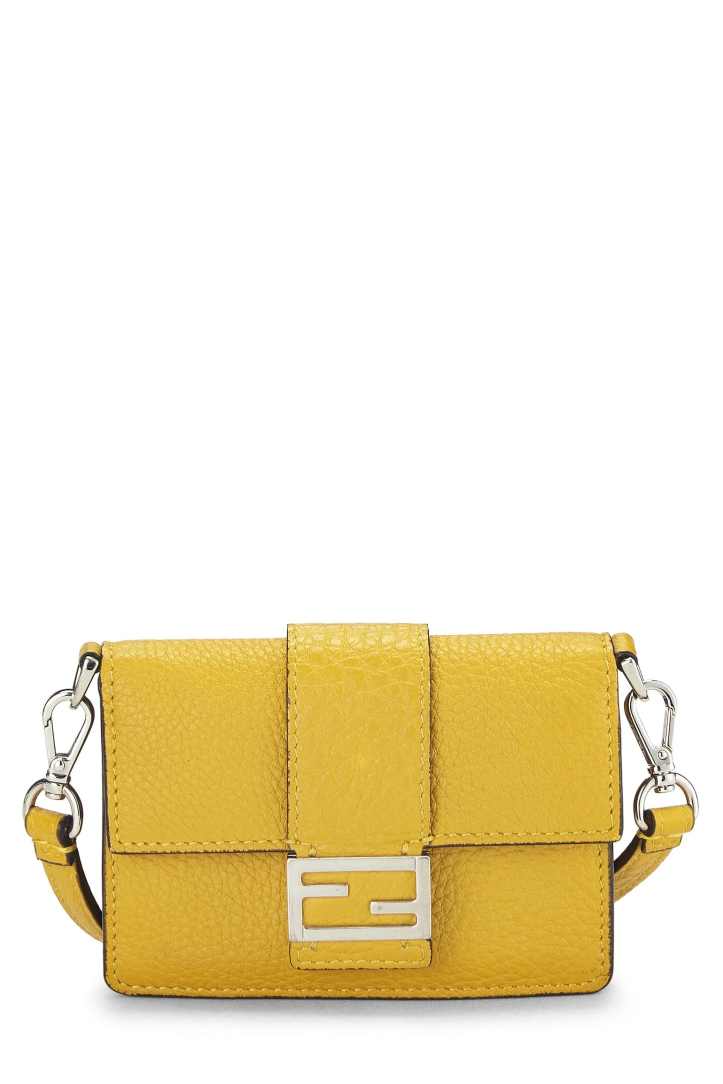 Fendi, Yellow Calfskin Flat Baguette Micro, Yellow