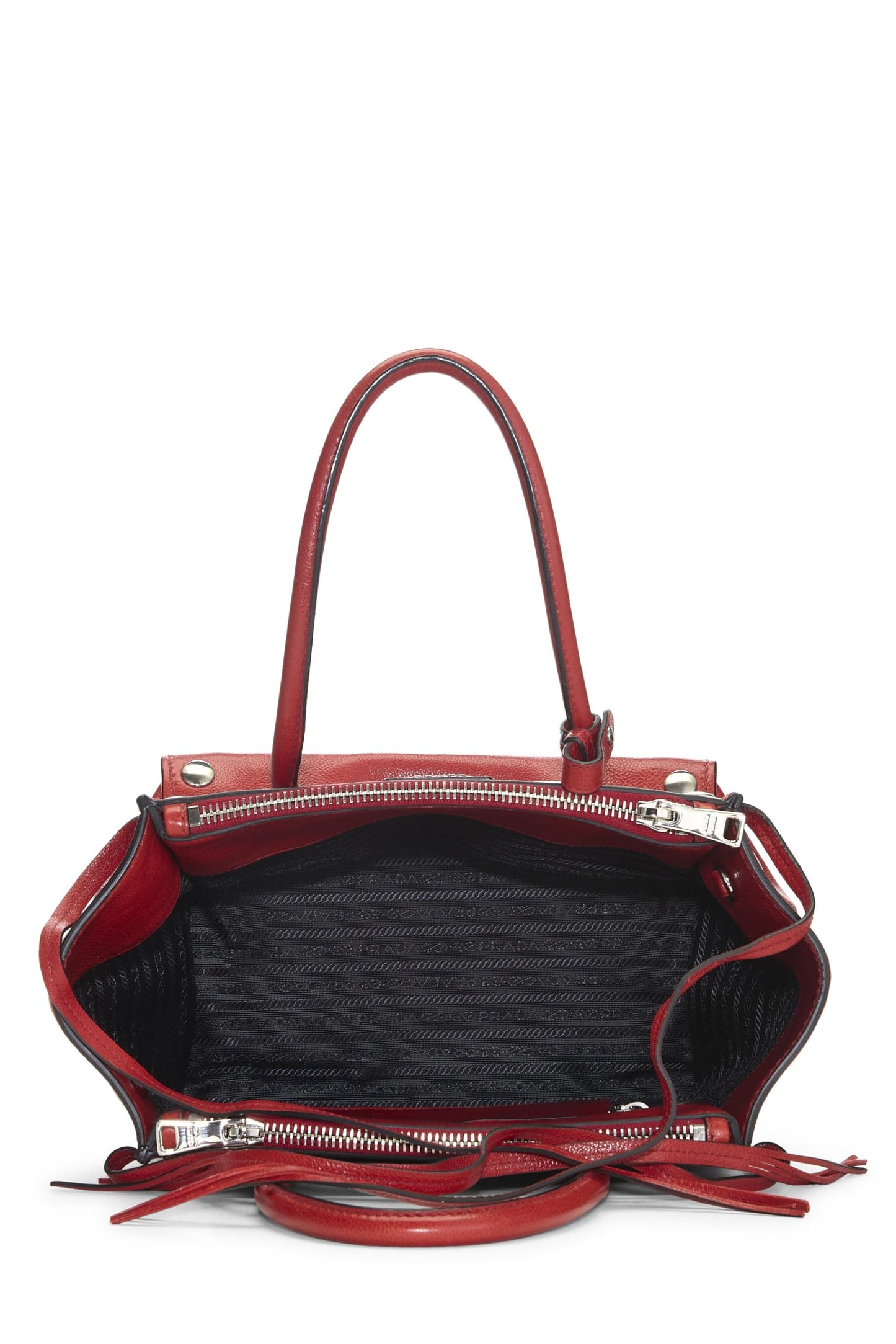 Prada, Red Calfskin Studded Twin Pocket Tote, Red