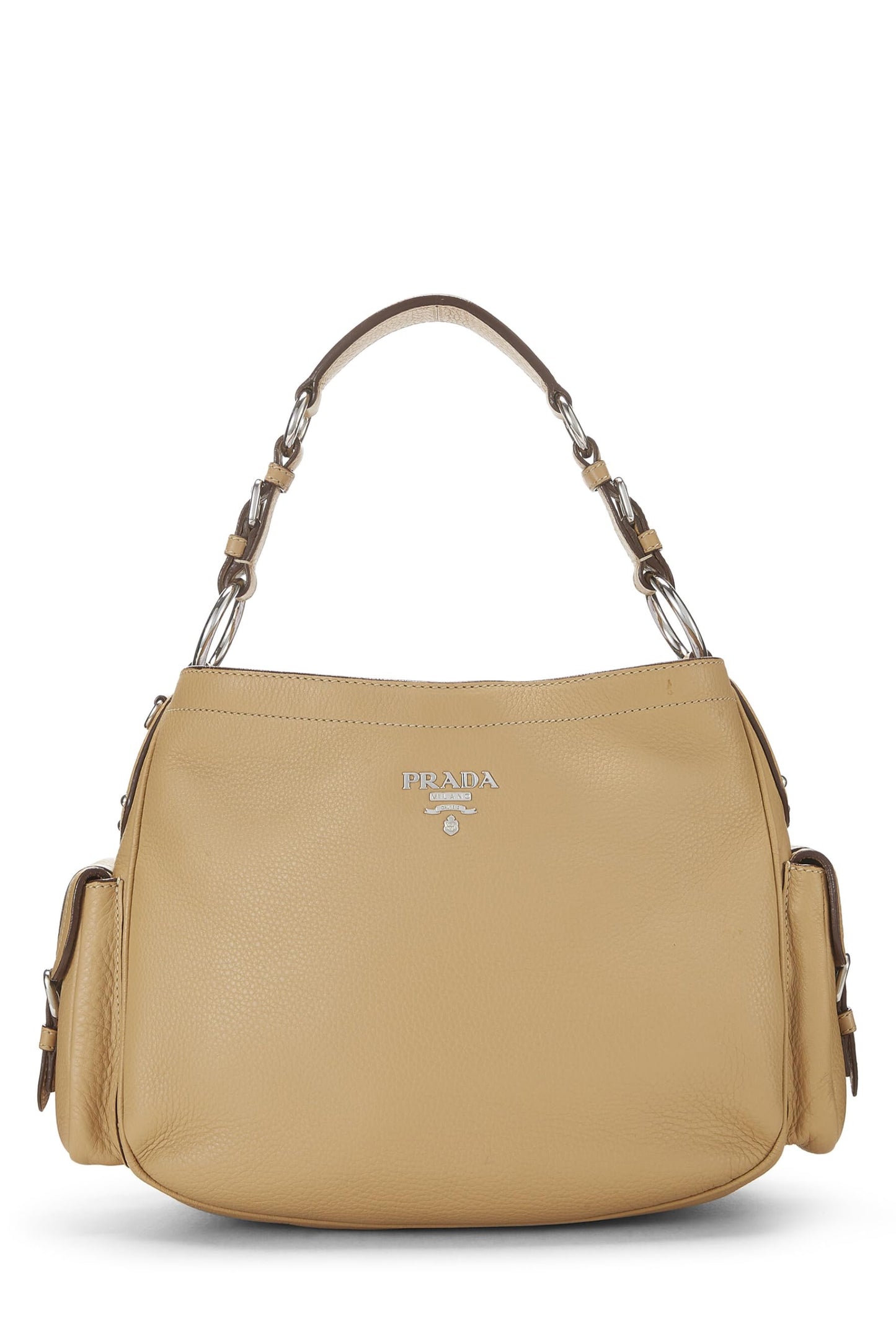 Prada, Beige Vitello Daino Side Pocket Hobo, Beige