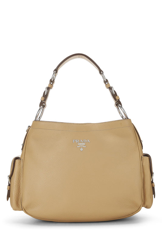Prada, Beige Vitello Daino Side Pocket Hobo, Beige