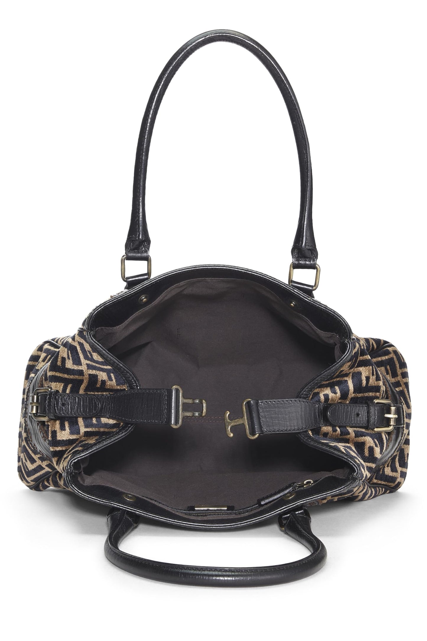 Fendi, Black & Beige Zucca Velour Bag Du Jour Medium, Brown