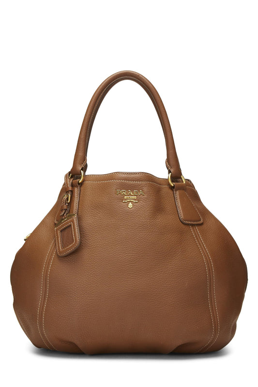 Prada, Brown Vitello Daino Convertible Handbag Medium, Brown