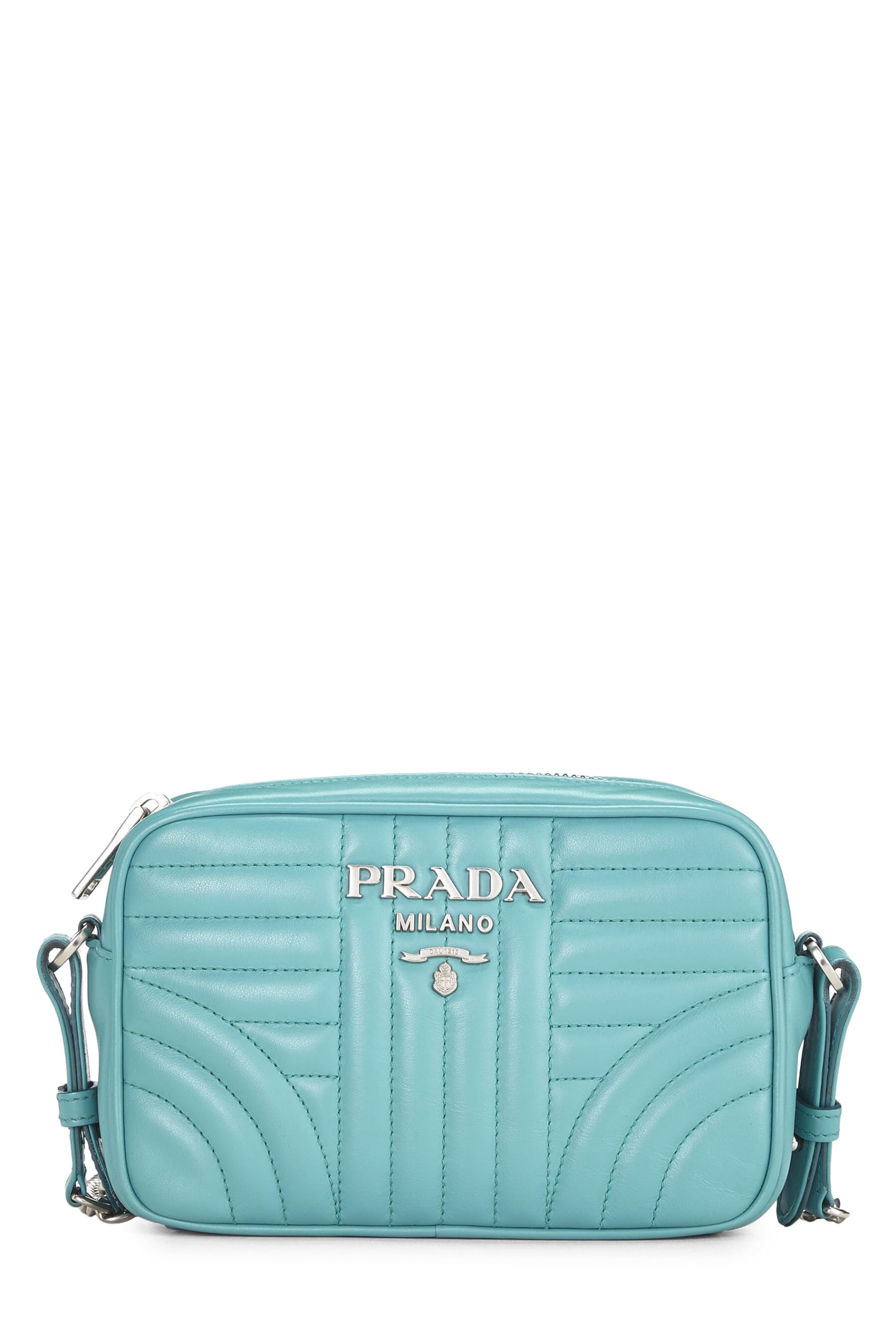 Prada, Turquoise Calfskin Diagramme Camera Bag Small, Blue