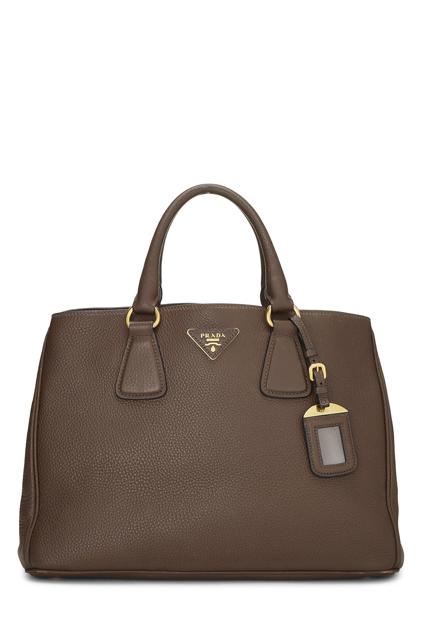 Prada, Brown Vitello Daino Convertible Top Handle Tote, Brown