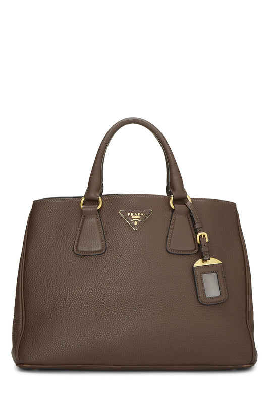 Prada, Brown Vitello Daino Convertible Top Handle Tote, Brown